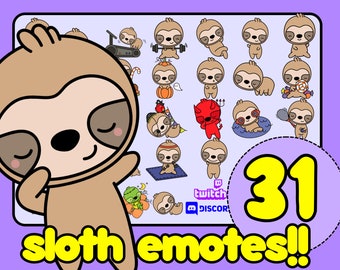 Sloth Emotes, Sloth Twitch Emotes, Cute Sloth Emotes, Sloth Discord Emote, Sloth Twitch Emote, Sloth Discord Emote Pack, Cute Sloth Pack