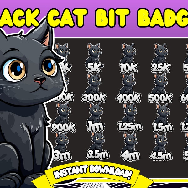 black Cat Twitch Bit Badges | black Twitch Bits Badges | blackcat Twitch Bit Badges Cute Cat Twitch | halloween bit badges halloween cat