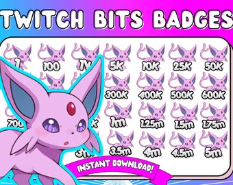 Pokemon Bit Badges, Pokemon Twitch Bits Badges, Espeon Bit Badges, Twitch Espeon, Eevee bits badges, Twitch Bit Badge, Eeveelutions Twitch