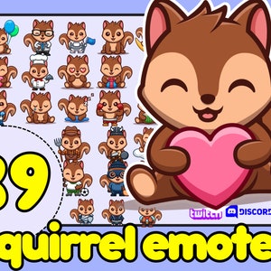 Squirrel Emotes, Chibi Style Squirrel Emote, Twitch Emotes Bundle, Cute Squirrel Twitch Emotes, Discord Emotes, Squirrel Emote Bundle