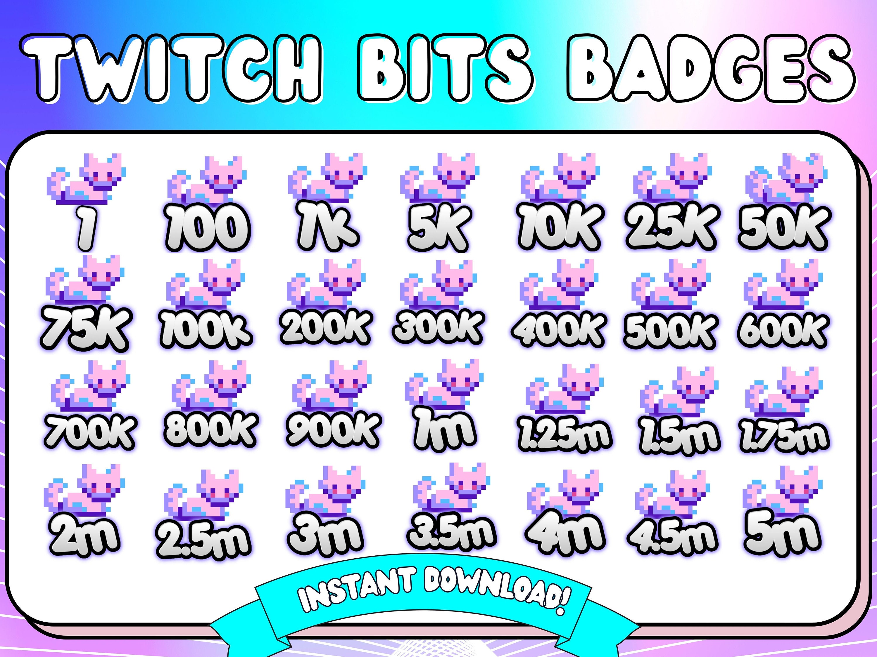 Twitch Bit Badges | Twitch Bits Badges | Cat Twitch Bit Badges | Cute Cat Twitch | Pixel Art Bits Badges | Cute Cat bits badges