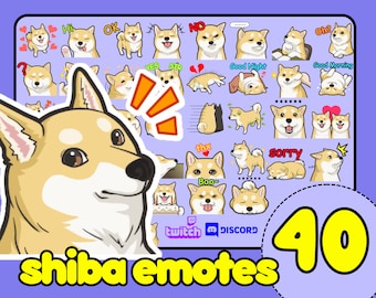 Paquete de 40 emoticones de Shiba para Twitch, megapack de emoticones de Shiba Inu para perros, emoticón de perro Shiba, emoticones de perro para Discord, paquete de emoticones de Shiba, emoticones de perro para Twitch