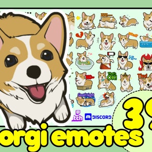 39 Corgi Twitch Emotes Bundle, Corgi emotes dog megapack, Corgi dog emote, discord emotes dog, sausage dog emote, shiba emotes, shiba emote