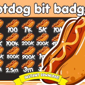 hotdog Bit Badges, hot dog Bit Badges, Cute Food Bits Badges, Chibi Food Twitch Taco Bit Badges, hotdog Twitch Emotes, food emotes, sub
