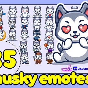 Husky Twitch Emote, Husky Emotes, Cute Husky Emote, Huskey Twitch Emotes, Cute Dog Discord Emotes, Dog Discord Emotes, grey dog emotes