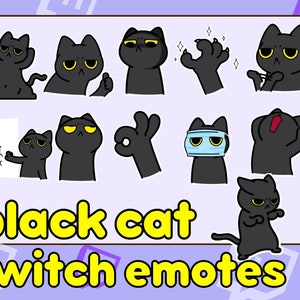 黒猫のTwitch絵文字、かわいい猫の絵文字、黒猫のTwitch絵文字、黒猫のDiscord絵文字、すべての黒猫のTwitch絵文字、黒猫の絵文字