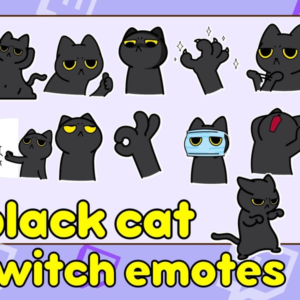 Black Cat Emotes Twitch, Cute Cat Emotes, Black Cat Twitch Emote, black cat discord emotes, all black cat twitch emotes, black kitty emotes