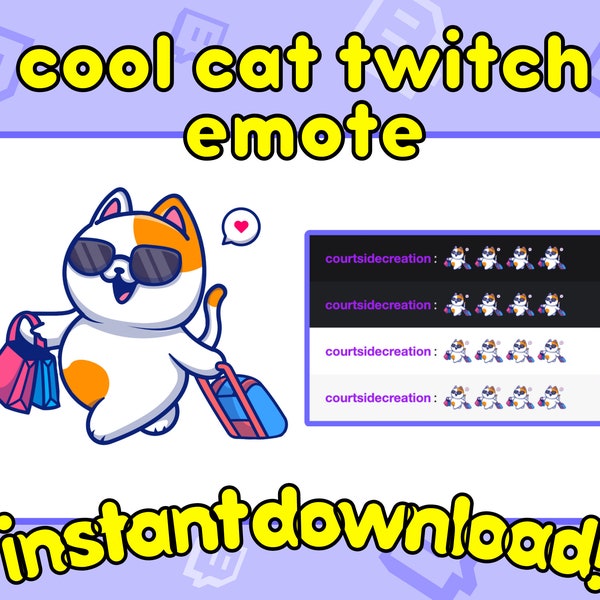 Cat Twitch Emote, Funny Cat emote Twitch, Cool cat emote, shopping twitch emote, cat discord emote, walking twitch emote, sunglasses emote