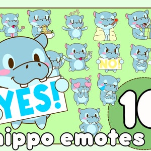 Hippo Emotes, hippopotamus Twitch Emotes,  hippo twitch Emotes, cute animal twitch discord emotes, hippopotamus emotes
