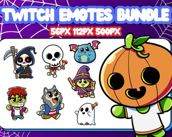 HORROR EMOTES, Chibi Style halloween emotes bundle, ghost emote, cute pumpkin emote, witch emote, werewolf emote, cute halloween