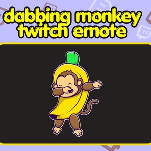 May include: A cartoon monkey wearing a yellow banana costume with a green leaf on top, is dabbing. The monkey is smiling and has brown fur. The background is black.