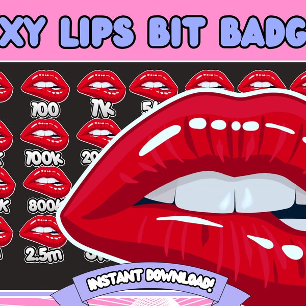 lips Bit Badges, Twitch Bits Badges, sexy Bit Badges, sexy lips Bit Badges, girl bit badges, pink bit badges red lips bit badges cute twitch