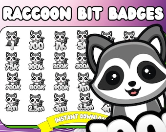 Twitch Bit Badges | Twitch Bits Raccoon Badges  | Raccoon Sub Badges | Cute Raccoon Twitch | Raccoon | Cute animal Emotes sub badges