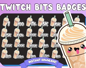 Coffee Bit Badges, Twitch Bits Badges Coffee, Cute Coffee Bits Badges, Chibi Coffee, Twitch Coffee Bit Badges, Bubble Tea bit badges