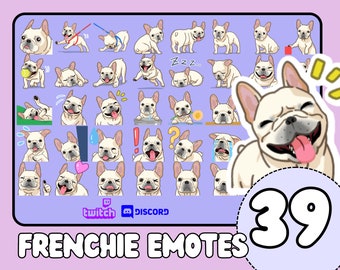 Bundel Frenchie Emotes, Franse Bulldog-emotes, Frenchie Emote Twitch, Frenchie Twitch Emote Chibi-stijl honden-emotes, Frenchie Discord Emotes