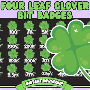 four leaf clover Bit Badges, Twitch,  plant Bit Badges flower bit badges, plant bit badges, leaf bit badges, monstera emote,