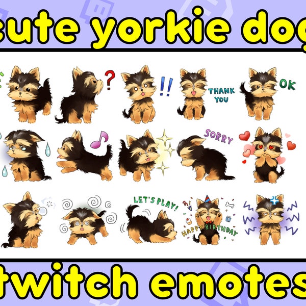 Twitch Emotes Bundle, Cute Yorkie Emote Bundle, Yorkie Emotes, Chibi dog Emotes, Yorkshire Terrier Emotes Twitch, Yorkie Twitch emote