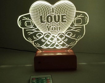 heart night light. valentines day gift. custom night light. gift with name