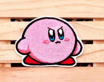 SprinkleStitchery - Angry Kirby Embroidered Sewing On Patch/Iron On Patch