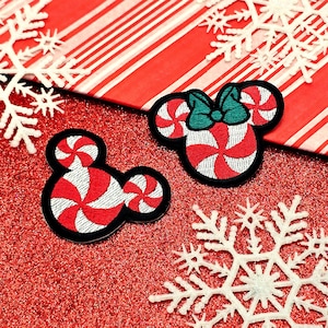 Mickey Minnie Christmas Patch, Peppermint Embroidery Patch for Clothing, Jackets, Jeans, Backpacks, Hats, Iron On Patch, Sew On Patch