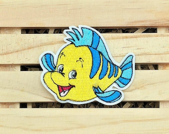 Flounder Patch, Little Mermaid Patches, Embroidery Patch, Patches for Clothing, Jackets, Jeans, Backpacks, Hats, Iron On Patch, Sew On Patch