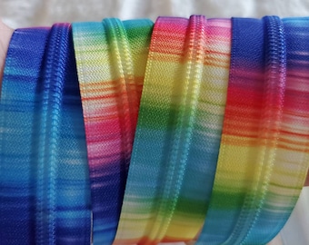 Zipper Tape #5 Tie dye Zipper, Nylon Coil Zipper, Rainbow Zipper Teeth