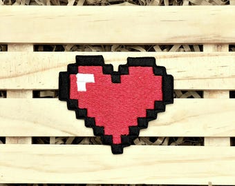 Pixel Heart Patch, Videogames Patches, Embroidery Patch, Patches for Clothing, Jackets, Jeans, Backpacks, Hats, Iron On Patch, Sew On Patch