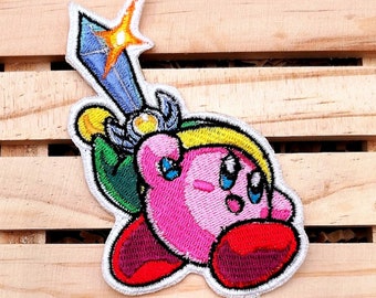 Kirby Patch, Sword Patches, Videogames, Embroidery Patch, Patches for Clothing, Jackets, Jeans, Backpacks, Hats, Sew On Patch/ Iron On Patch