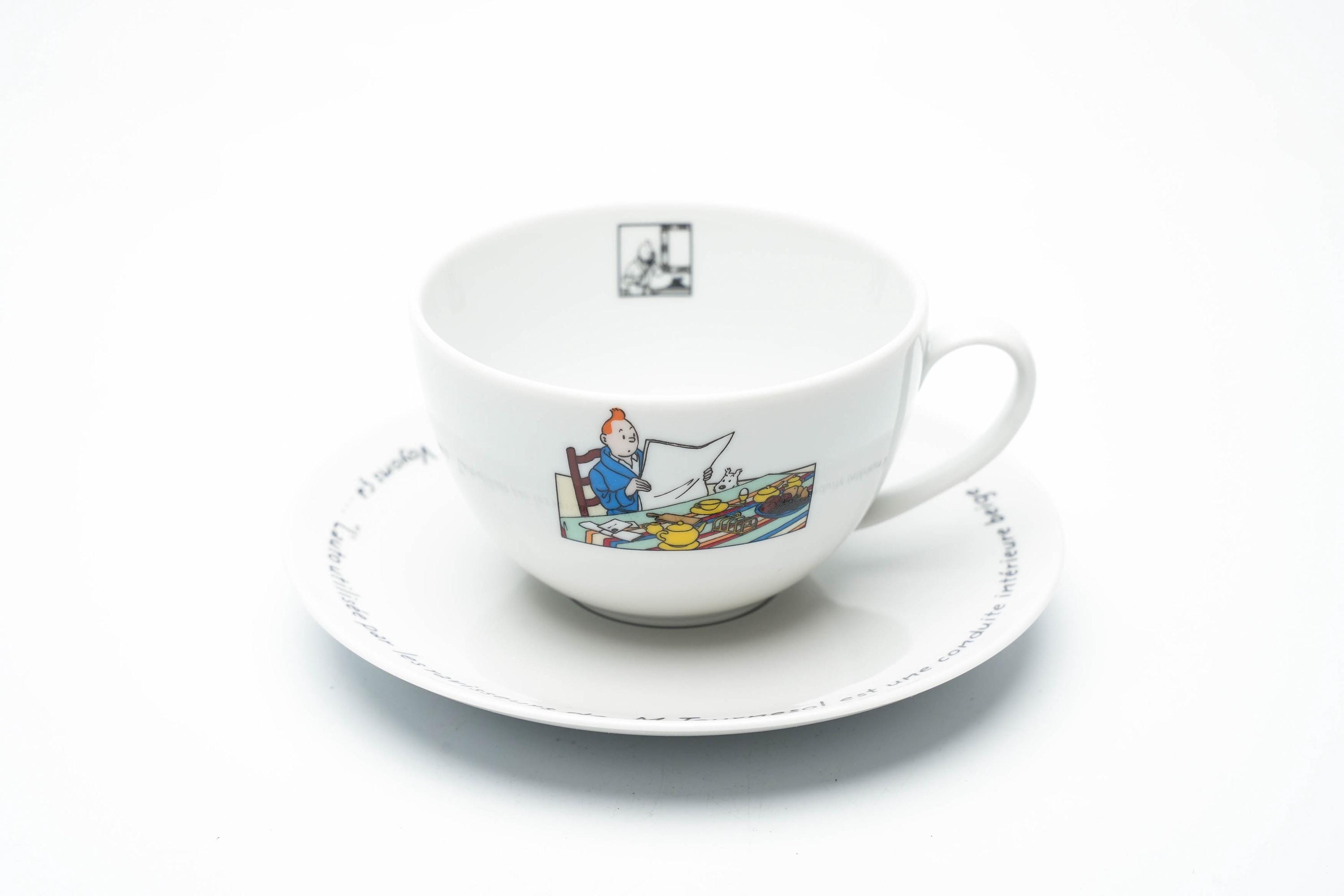 Tintin cappuccino cup with saucer Les 7 Boules de Cristal | Tintin tableware 1998 | 10cm x 6.5cm