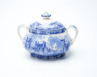 Zuccheriera Palissy con scene della Torre di Londra e del Tamigi – Zuccheriera vintage inglese per il tavolo da tè e l'arredamento in stile rustico.