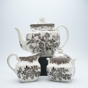 Wedgwood Asiatic Pheasants Tea Set – Teapot, Creamer, and Sugar Bowl – Vintage Transferware