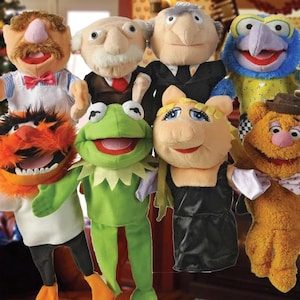 Rare Disney Muppets Complete Set - Plush Hand Puppets: Miss Piggy, Kermit, Fozzie, Swedish Chef, Gonzo, Waldorf & Statler