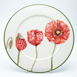 Villeroy & Boch Flora Coquelicot dinner plate 30 cm / 11.8 inch – poppy in full bloom on white porcelain with a green edge