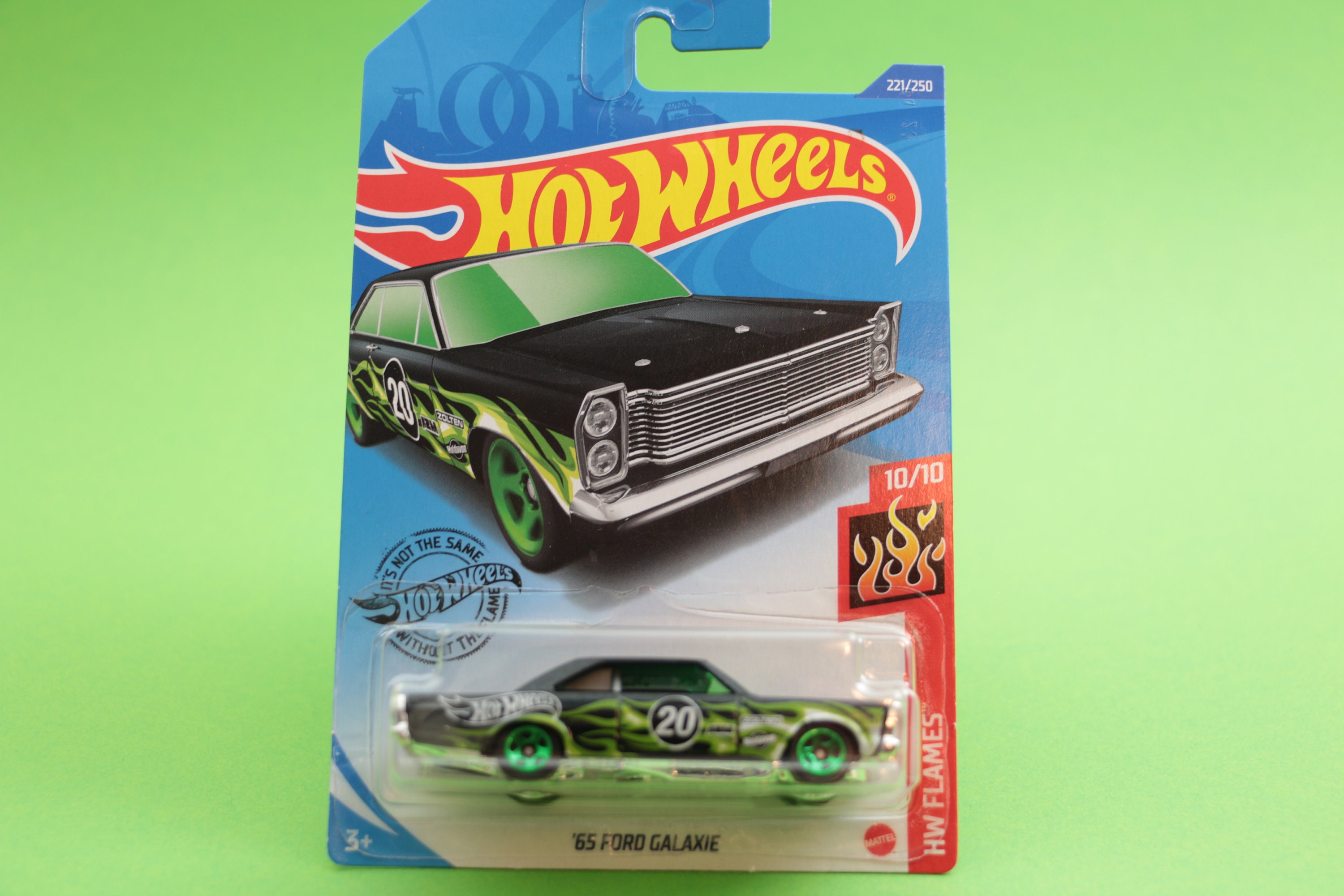 1965 Ford Galaxie - Black / Green - HW Flames - Hot Wheels - Model