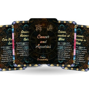 Cancer et Verseau Oracle - Compatibilité Zodiaque - Outils de divination - Cartes Oracle - Compatibilité Signe Étoile - Carte de Compatibilité Horoscope