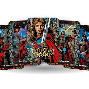 Super Tarot - 78 cartas - Tarot - Baralho de Tarot - Adivinhação - Ferramentas de adivinhação - Tarot de super-heróis inspirado em animação