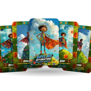 Affermazioni Super Boy - Affronta ogni avventura! Carte di affermazione per bambini - Carte di supereroi