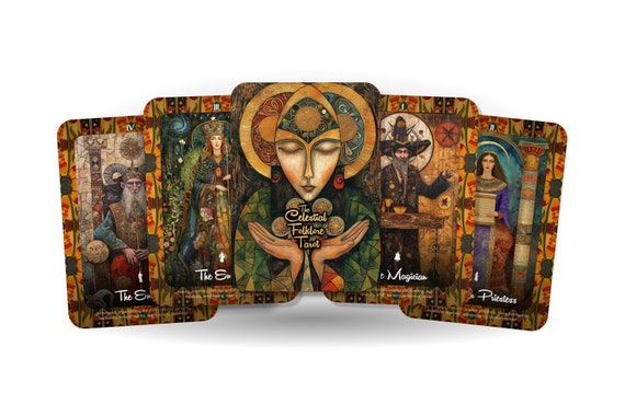 The Celestial Folklore Tarot - 78 cards - Tarot - Tarot Deck - Fortune Telling - Divination tools - Inspired by Ukrainian folk art
