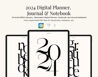 Digital Planner Bundle - Digital 2024 Planner, Gratitude Journal, Notebook and Bonus Stickers for GoodNotes, Notability & iPad (Soft Beige)