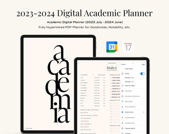 Agenda académique numérique 2023-2024 - Agenda GoodNotes daté, agenda de notoriété, agenda iPad, agenda étudiant, agenda scolaire (beige)