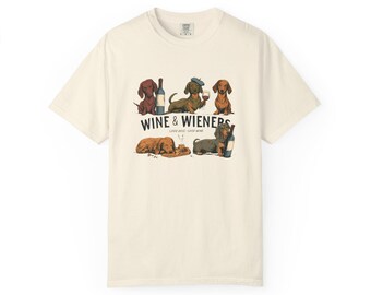 Maglietta Comfort Colors® per amanti del bassotto e del vino / Maglietta divertente con bassotto, regalo per gli amanti del vino, "Cani buoni, vino buono", maglietta Comfort Colors