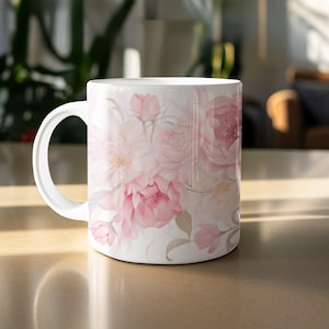 Floral Mug, Pink Peony Flower, Botanical Art Mug, Watercolor Flowers, Gift For Her, Coffee Mug, Tea Mug