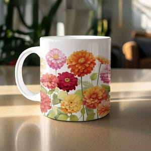 Zinnia Floral Mug: Botanical Art Coffee Cup