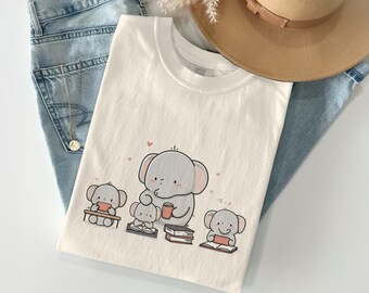 Maglietta con elefante che legge, tinta in capo Comfort Colors, regalo per amanti dei libri
