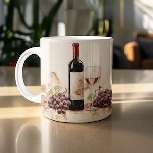 Wine and Grapes Mug, Elegant Drinkware, Vineyard Art, Fine Wine Gift, Sommelier Present, Grape Harvest, Wine Tasting Cup