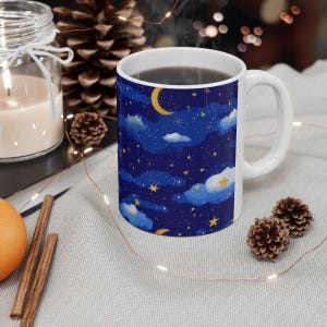 Celestial Mug, Watercolor Moon Stars, Night Sky Ceramic Mug