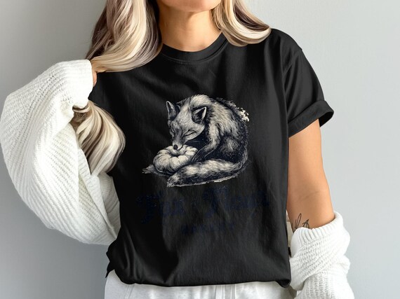 Comfort Colors® Sleeping Fox T-Shirt, Vintage Woodcut Art, Cozy Animal Tee, Gift for Fox Lovers, Comfort Colors Shirt