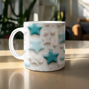 Blue Star Pattern Coffee Mug, 3D-Style Celestial Design
