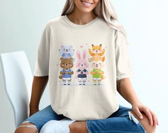 Comfort Colors® Maglietta con simpatici animali per squadre sportive, maglietta da calcio Kawaii con animali, maglietta per San Valentino, regalo per amanti degli animali, Comfort Colors per il giorno della partita