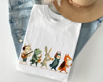 Maglietta Comfort Colors® con tema animali e musica / Maglietta con tema natura stravagante / Regalo carino per musicisti / Maglietta Comfort Colors con arte popolare